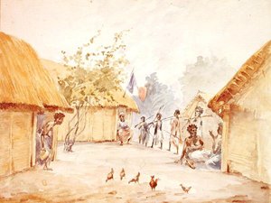 Villaggio in Madagascar al tempo della sua conquista da parte della Francia nel 1895-96