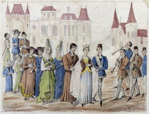 Matrimonio di villaggio sotto Carlo V - Incisione XIX secolo da French School