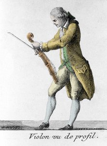 Violino visto di profilo. Incisione della fine del XVIII secolo da French School