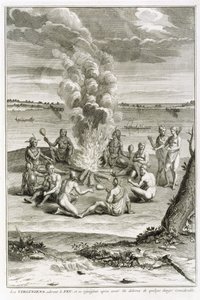 I virginiani adorano il fuoco e gioiscono di essere stati liberati da un pericolo considerevole, illustrazione da Cerimonie e usanze religiose, inciso da Bernard Picart (1673-1733) 1721 da French School