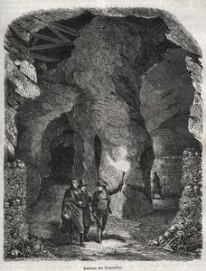 Visita delle Catacombe di Parigi nel XIX secolo - Incisione in “Storia fisica, civile e morale di Parigi: dai primi tempi storici ai giorni nostri” di Jacques Antoine Dulaure