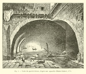 Volta del quai de Gevres, secondo un acquerello di Hubert Robert; 1773 da French School