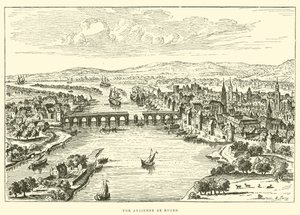Antica vista di Rouen (incisione) da French School