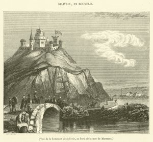 Veduta della fortezza di Sylivrie, sulle rive del Mar di Marmara (incisione)