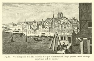 Vista della punta della città, del chiostro e del porto Saint-Landry nel 1590; secondo un quadro del tempo appartenente a M de Valencay