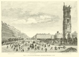 Veduta della torre Saint-Jacques, dal boulevard Sebastopol, nel 1866