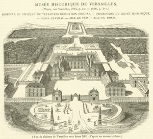 Veduta del castello di Versailles sotto Luigi XIII (incisione) da French School