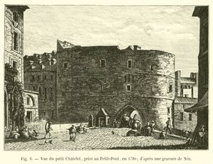Veduta del piccolo Chatelet, presa al Petit-Pont, nel 1780; da un