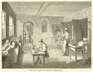 Vista di una fonderia di caratteri tipografici