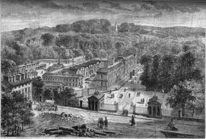 Vista esterna della manifattura imperiale di porcellana di Sèvres, costruita nel parco di Saint Cloud secondo i piani dell
