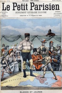 Bianco e Giallo (caricatura sulla guerra russo-giapponese: paesi come Francia, USA, Cina... che guardano Giappone e Russia boxare). Copertina Le petit Parisien del 3 aprile da French School