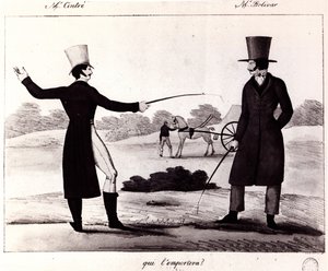 Chi vincerà? Scena del duello tra M. Cintre e M. Bolivar, c.1820 da French School