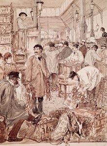 Asta di selvaggina a Les Halles, illustrazione, Parigi, Francia