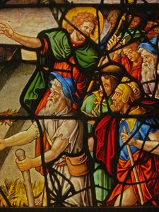 Finestra Charnier-10 che raffigura la Manna dal Cielo; Cristo e l