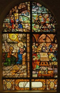 Finestra nel Charnier raffigurante Melchisedek, Annunciazione, Ultima Cena