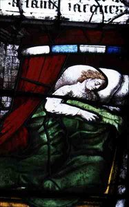 Finestra che raffigura Scene dalla Leggenda del Pellegrinaggio di San Giacomo