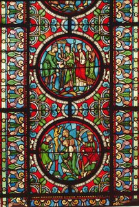 Vetrata raffigurante scene della vita di San Maurizio, XII-XIII secolo