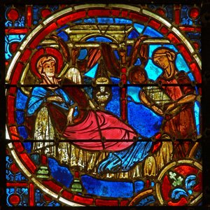 Vetrata raffigurante la Natività da French School
