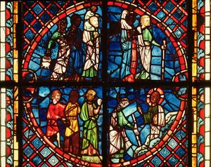 Vetrata della Cappella della Vergine raffigurante gli Israeliti nel deserto e Mosè sul Monte Sinai, c.1240-50 da French School