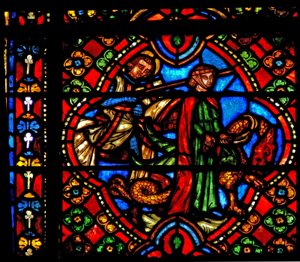 Finestra n3 che raffigura scene della vita di San Giorgio; il drago è domato da French School