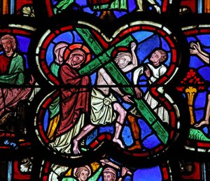Finestra w0 raffigurante la Via Crucis da French School