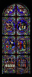 Finestra w.102 che raffigura scene della vita di San Pantaleone da French School