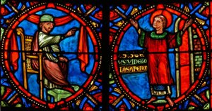 Finestra w10 raffigurante il Sommo Sacerdote che cerca di dissuadere San Stefano dal predicare (moderna) da French School