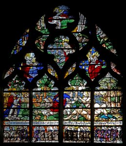 Finestra w120 raffigurante la Creazione e membri della Confrérie de Charité da French School