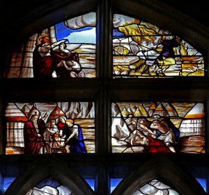 Finestra w128 raffigurante scene dalla storia di Mosè da French School