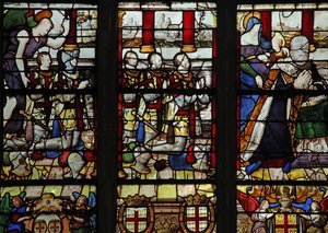 Finestra w13 che raffigura Anne de Montmorency con il suo santo patrono Sant