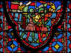 Vetrata w15 Sacre Reliquie: Creso, re dei Persiani, devasta Gerusalemme da French School
