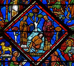 Scena nella finestra del Buon Samaritano: il pellegrino viene ignorato da un sacerdote e un Levita da French School