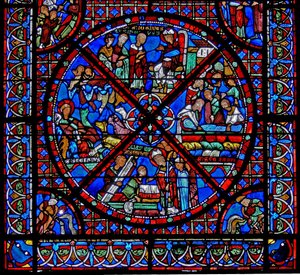 Finestra w15 raffigurante la storia delle reliquie di San Stefano: la parte inferiore della finestra da French School