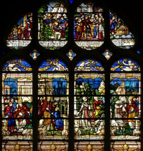 Finestra w19 raffigurante scene della vita di San Fiacre da French School