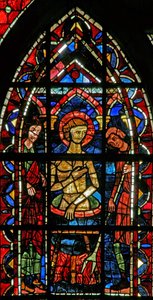 Finestra w202 raffigurante una scena della leggenda di San Giovanni: il santo in un calderone di olio bollente da French School