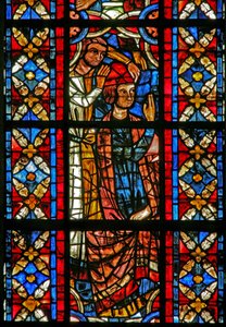 Finestra w209 raffigurante una scena della vita di San Saviniano: torturato con un elmo rovente da French School