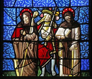 San Domenico e San Francesco con un cavaliere che tiene una spada da French School