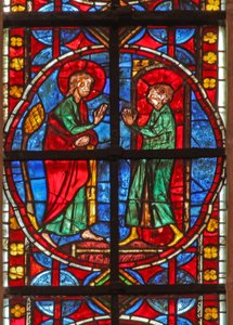 Finestra w210 raffigurante San Giacomo e il mago Ermogene apprendista Fileto da French School