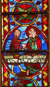 Scena dalla vita di San Tommaso: il santo a un banchetto di nozze per la figlia del re dell