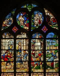 Finestra w21 raffigurante scene della vita di Santa Barbara da French School