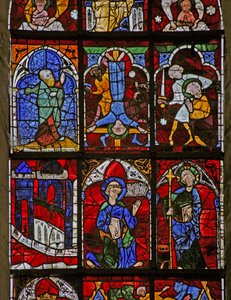 Finestra w221 raffigurante Quo Vadis; martirio di San Paolo, crocifissione di San Pietro; un profeta