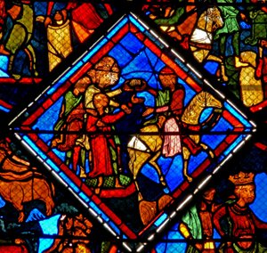 Finestra w24 raffigurante una scena della storia di Giuseppe: i suoi fratelli con il loro padre Giacobbe da French School