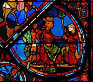 Finestra w24 raffigurante una scena della storia di Giuseppe: il Faraone sogna gli anni grassi e magri da French School