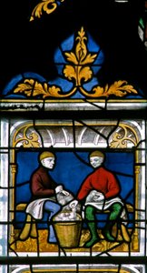 Un drappiere al lavoro nella finestra dei Drapers da French School