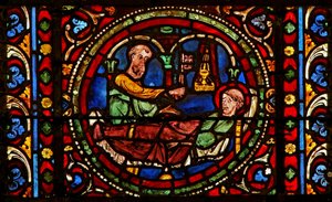 Vetrata w2 raffigurante San Germano sogna di ricevere le chiavi di Parigi da French School