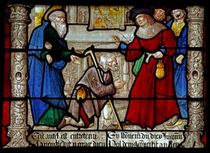 Finestra w31 raffigurante una scena della vita di San Dionigi: guarisce un uomo cieco? da French School