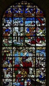 Vetrata w37 raffigurante scene della vita di Santa Barbara da French School