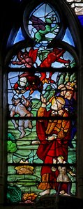 Finestra w4 raffigurante San Pietro con Simon Mago mentre cade dopo aver tentato di volare da French School