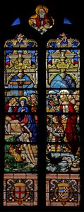 Finestra w4 raffigurante la Discesa dalla Croce con il donatore François de Montmorency e Santa Françoise
