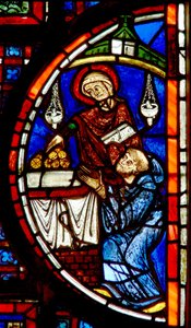 Finestra w5 raffigurante il miracolo dei monaci e il granaio da French School